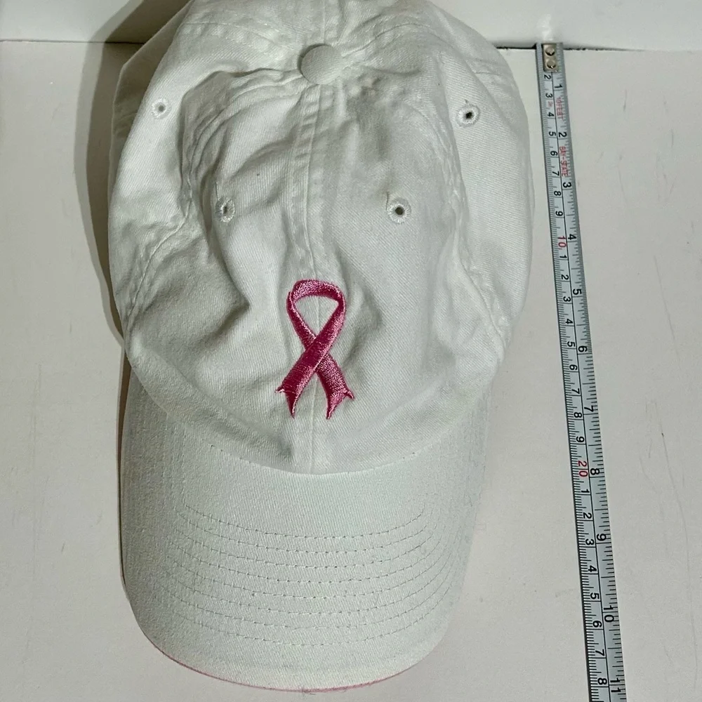 Pink Ribbon Breast Cancer Awareness Hat Baseball Cap White Pink Adjust Like New